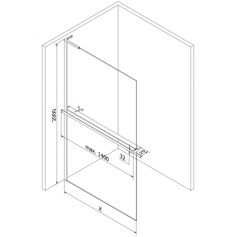 Mexen Kioto+ L Duschwand mit Ablage Walk-in 90 x 200 cm, Spiegel, gun grey gebürstet - 800-090-123-66-50