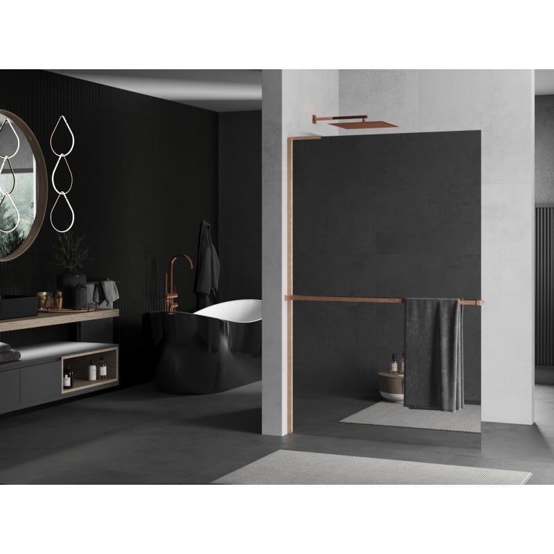 Mexen Kioto+ L Duschwand mit Regal Walk-in 120 x 200 cm, Spiegel, gebürstetes Kupfer - 800-120-123-65-50