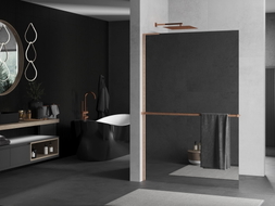 Mexen Kioto+ L Duschwand mit Regal Walk-in 120 x 200 cm, Spiegel, gebürstetes Kupfer - 800-120-123-65-50