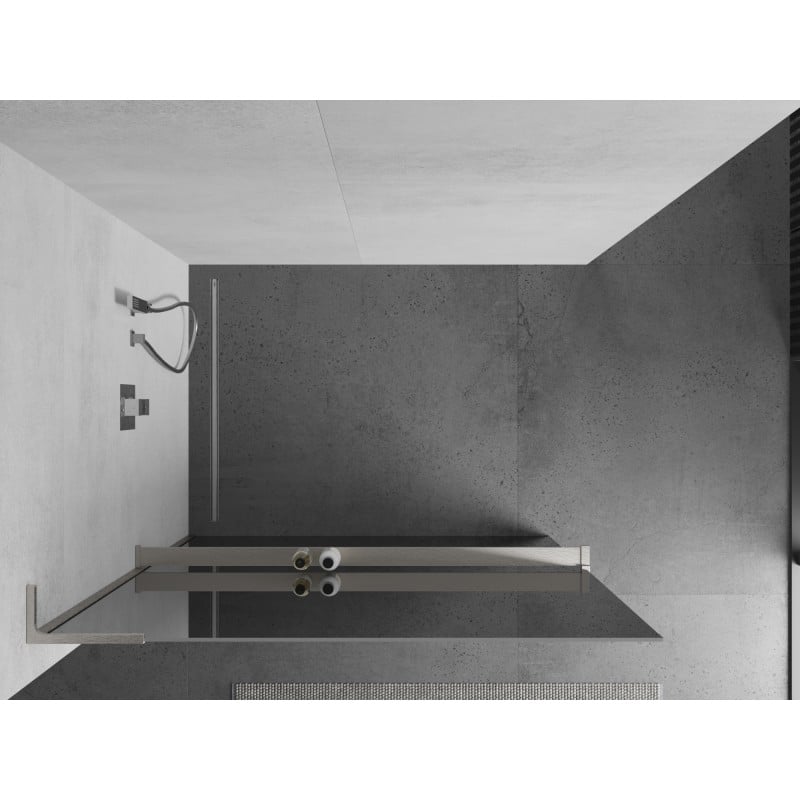 Mexen Kioto+ L Duschwand mit Ablage Walk-in 80 x 200 cm, Spiegel, gebürsteter Nickel - 800-080-123-97-50
