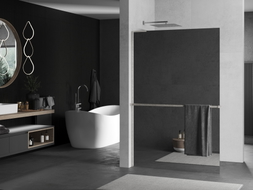 Mexen Kioto+ L Duschwand mit Regal Walk-in 110 x 200 cm, Spiegel, gebürsteter Nickel - 800-110-123-97-50