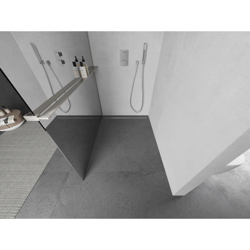 Mexen Kioto+ L Duschwand mit Ablage Walk-in 120 x 200 cm, Spiegel, gebürsteter Nickel - 800-120-123-97-50