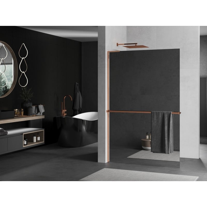 Mexen Kioto+ L Duschwand mit Regal Walk-in 70 x 200 cm, Spiegel, Roségold - 800-070-123-60-50