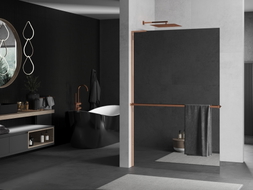 Mexen Kioto+ L Duschwand mit Ablage Walk-in 80 x 200 cm, Spiegel, Roségold - 800-080-123-60-50