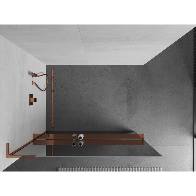 Mexen Kioto+ L Duschwand mit Ablage Walk-in 80 x 200 cm, Spiegel, Roségold - 800-080-123-60-50