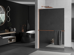 Mexen Kioto+ L Duschwand mit Regal Walk-in 100 x 200 cm, Spiegel, Roségold - 800-100-123-60-50