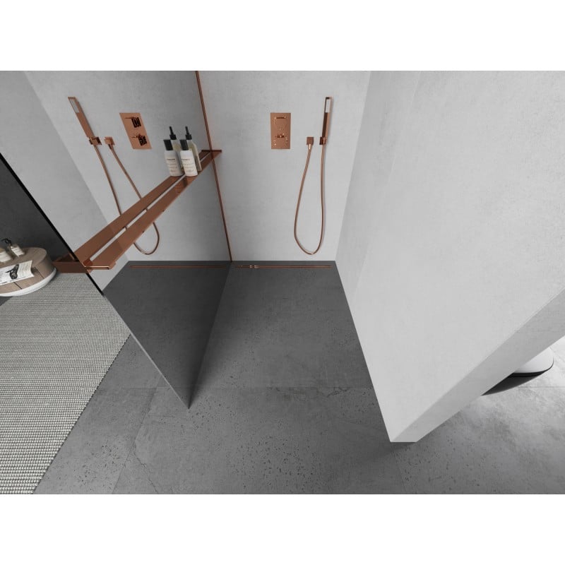 Mexen Kioto+ L Duschwand mit Ablage Walk-in 120 x 200 cm, Spiegel, Roségold - 800-120-123-60-50