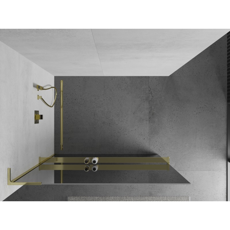 Mexen Kioto+ L Duschabtrennung mit Ablage Walk-in 80 x 200 cm, Spiegel, Gold - 800-080-123-50-50