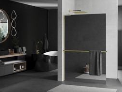 Mexen Kioto+ L Duschwand mit Regal Walk-in 100 x 200 cm, Spiegel, Gold - 800-100-123-50-50