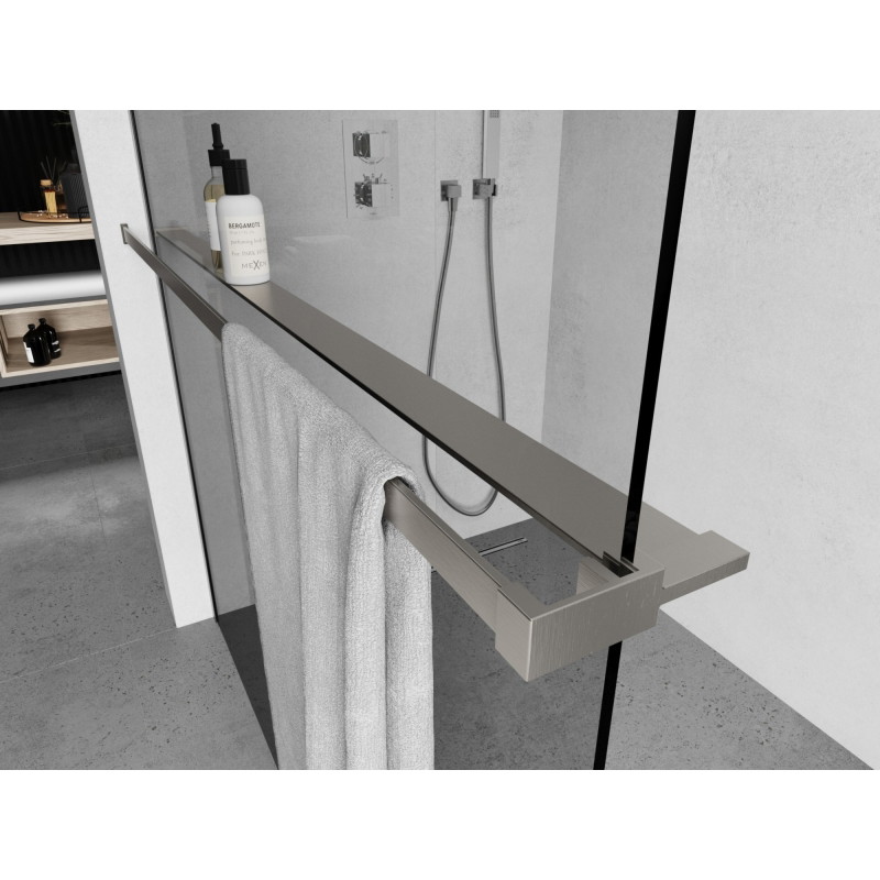 Mexen Regal für Duschwand mit Handtuchhalter, gebürsteter Nickel - 800-02-97