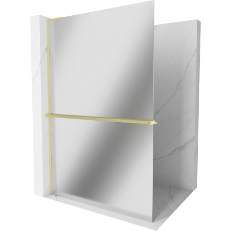 Mexen Kioto+ L Duschwand mit Ablage Walk-in 100 x 200 cm, Spiegel, gebürstetes Gold - 800-100-123-55-50
