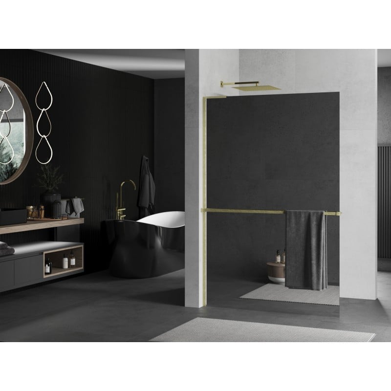 Mexen Kioto+ L Duschwand mit Ablage Walk-in 120 x 200 cm, Spiegel, gold gebürstet - 800-120-123-55-50