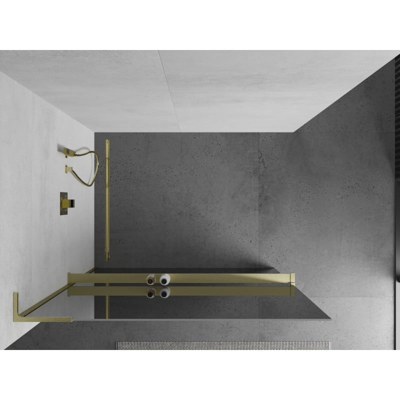 Mexen Kioto+ L Duschwand mit Ablage Walk-in 120 x 200 cm, Spiegel, gold gebürstet - 800-120-123-55-50