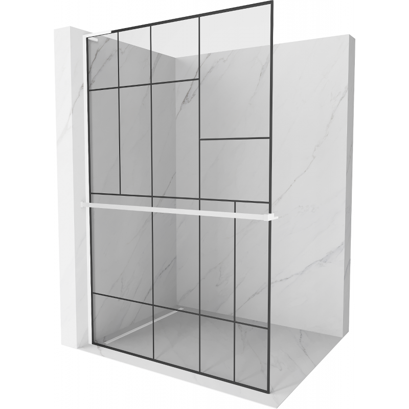 Mexen Kioto+ L Duschwand mit Ablage Walk-in 80 x 200 cm, schwarzes Muster, weiß - 800-080-123-20-78