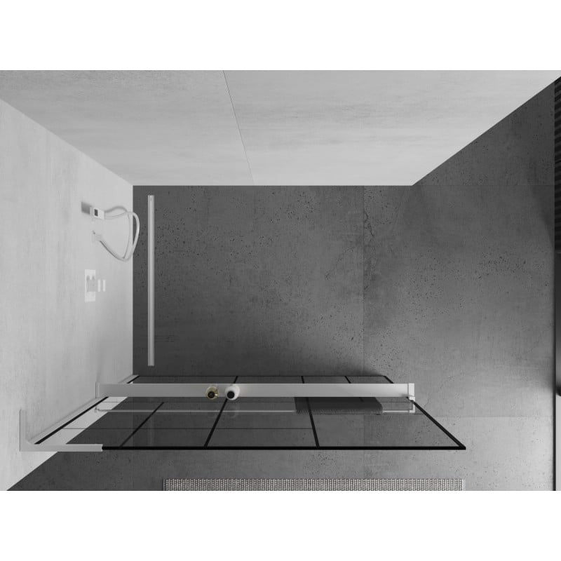 Mexen Kioto+ L Duschwand mit Regal Walk-in 100 x 200 cm, schwarzes Muster, weiß - 800-100-123-20-78