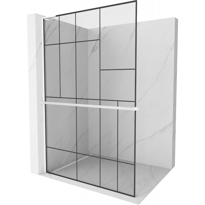 Mexen Kioto+ L Duschwand mit Regal Walk-in 100 x 200 cm, schwarzes Muster, weiß - 800-100-123-20-78