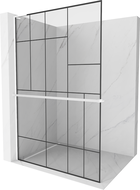 Mexen Kioto+ L Duschwand mit Regal Walk-in 100 x 200 cm, schwarzes Muster, weiß - 800-100-123-20-78