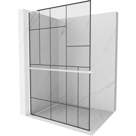 Mexen Kioto+ L Duschwand mit Regal Walk-in 110 x 200 cm, schwarzes Muster, weiß - 800-110-123-20-78