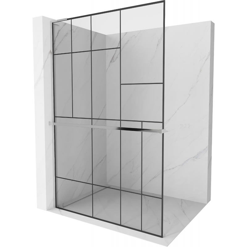 Mexen Kioto+ L Duschwand mit Ablage Walk-in 80 x 200 cm, schwarzes Muster, Chrom - 800-080-123-01-78