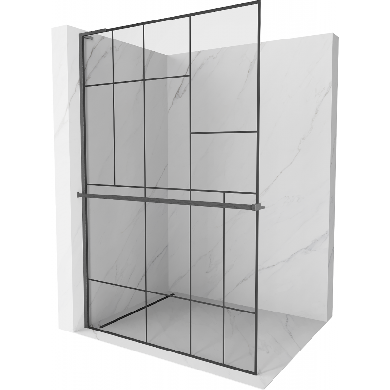 Mexen Kioto+ L Duschwand mit Ablage Walk-in 80 x 200 cm, schwarzes Muster, gebürstet gun gray - 800-080-123-66-78