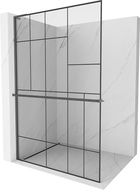Mexen Kioto+ L Duschwand mit Regal Walk-in 110 x 200 cm, schwarzes Muster, gebürstetes Gun Gray - 800-110-123-66-78