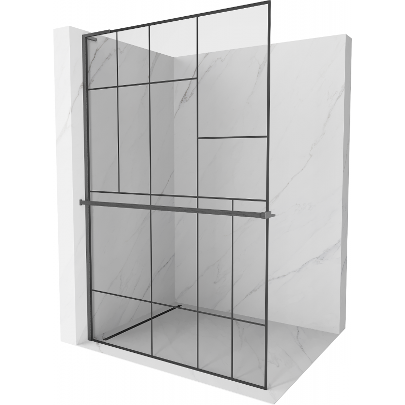 Mexen Kioto+ L Duschwand mit Ablage Walk-in 120 x 200 cm, schwarzes Muster, gebürstetes Gun Gray - 800-120-123-66-78