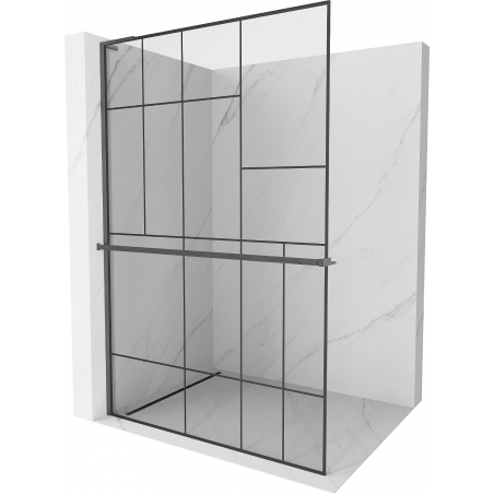 Mexen Kioto+ L Duschwand mit Ablage Walk-in 120 x 200 cm, schwarzes Muster, gebürstetes Gun Gray - 800-120-123-66-78