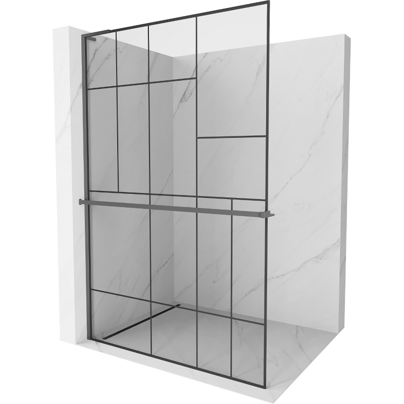 Mexen Kioto+ L Duschwand mit Regal Walk-in 80 x 200 cm, schwarzes Muster, Gun Metal - 800-080-123-95-78