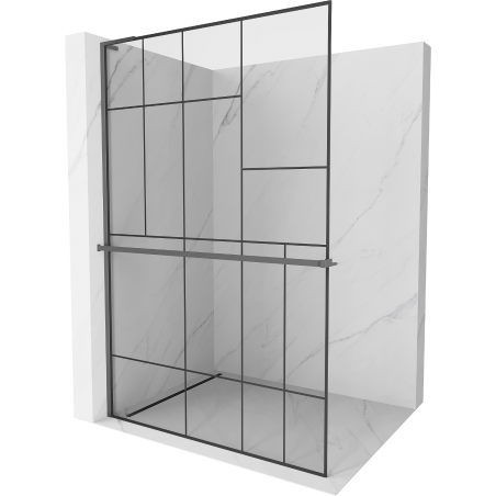 Mexen Kioto+ L Duschwand mit Regal Walk-in 110 x 200 cm, schwarzes Muster, Gun Metal - 800-110-123-95-78