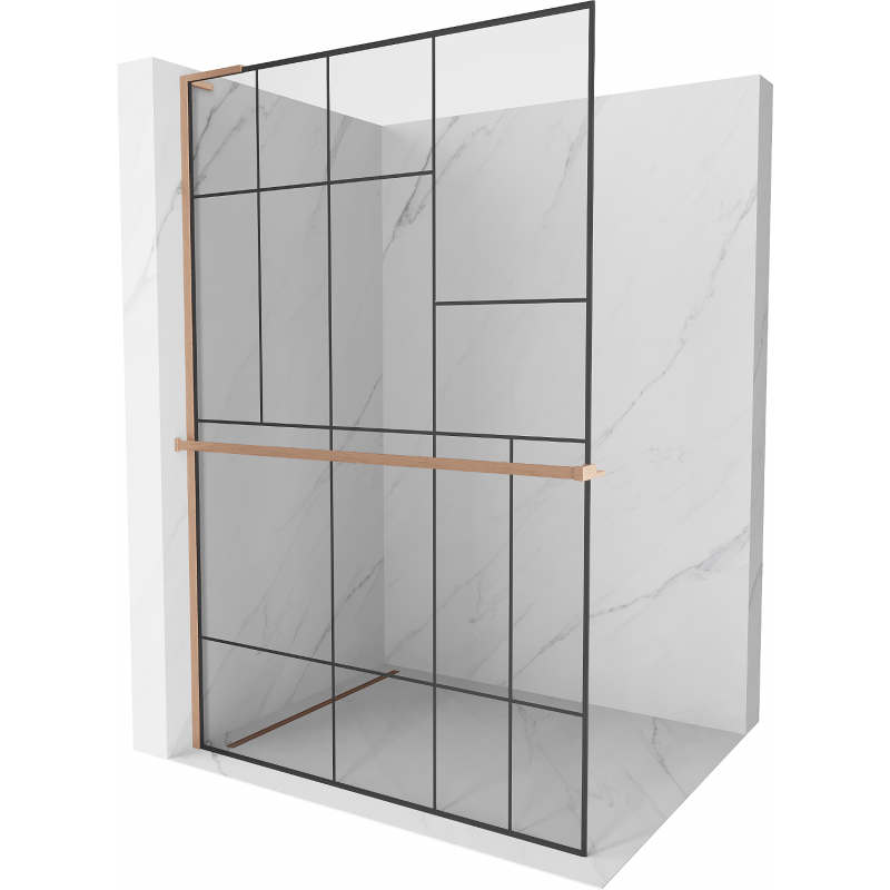 Mexen Kioto+ L Duschwand mit Ablage Walk-in 70 x 200 cm, schwarzes Muster, gebürstetes Kupfer - 800-070-123-65-78