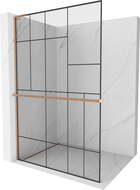 Mexen Kioto+ L Duschwand mit Regal Walk-in 90 x 200 cm, schwarzes Muster, gebürstetes Kupfer - 800-090-123-65-78