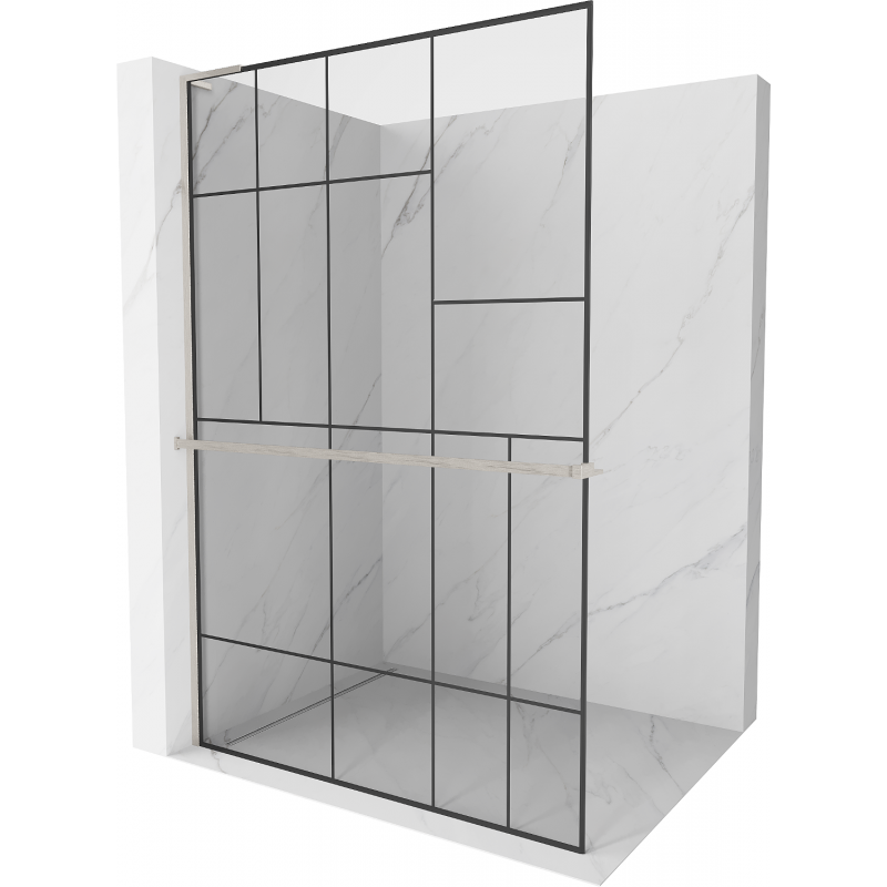 Mexen Kioto+ L Duschwand mit Ablage Walk-in 70 x 200 cm, schwarzes Muster, gebürsteter Nickel - 800-070-123-97-78