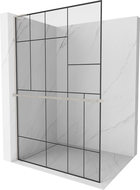 Mexen Kioto+ L Duschwand mit Regal Walk-in 80 x 200 cm, schwarzes Muster, gebürsteter Nickel - 800-080-123-97-78