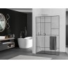 Mexen Kioto+ L Duschwand mit Ablage Walk-in 90 x 200 cm, schwarzes Muster, gebürstetes Nickel - 800-090-123-97-78