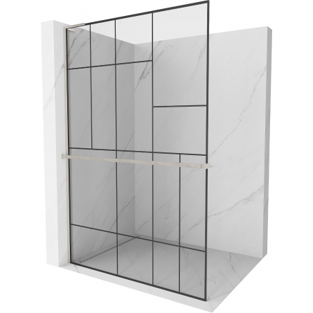 Mexen Kioto+ L Duschwand mit Ablage Walk-in 90 x 200 cm, schwarzes Muster, gebürstetes Nickel - 800-090-123-97-78
