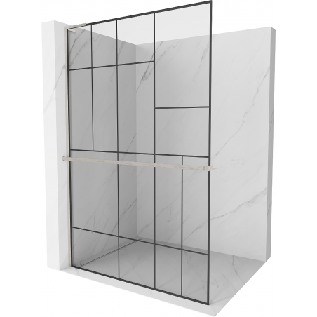 Mexen Kioto+ L Duschwand mit Regal Walk-in 110 x 200 cm, schwarzes Muster, gebürsteter Nickel - 800-110-123-97-78