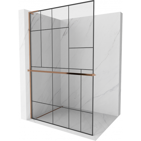 Mexen Kioto+ L Duschwand mit Regal Walk-in 70 x 200 cm, schwarzes Muster, Roségold - 800-070-123-60-78