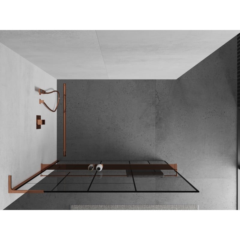 Mexen Kioto+ L Duschwand mit Ablage Walk-in 120 x 200 cm, schwarzes Muster, Roségold - 800-120-123-60-78