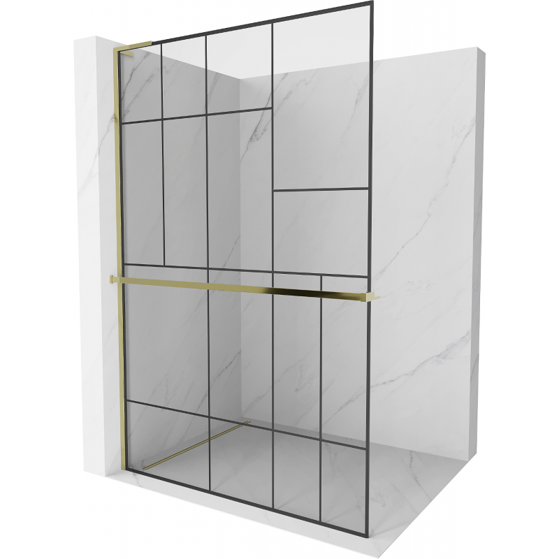 Mexen Kioto+ L Duschwand mit Regal Walk-in 70 x 200 cm, schwarzes Muster, gold - 800-070-123-50-78