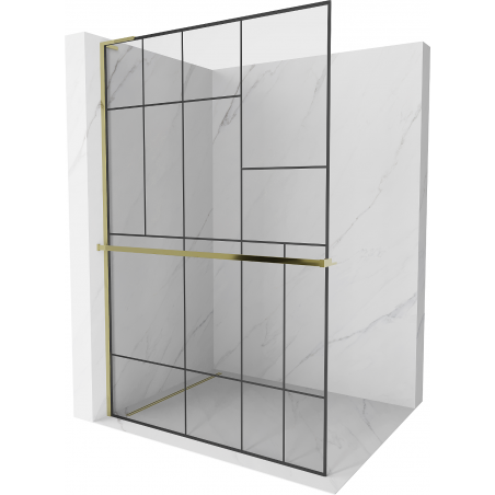 Mexen Kioto+ L Duschwand mit Regal Walk-in 70 x 200 cm, schwarzes Muster, Gold - 800-070-123-50-78