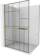 Mexen Kioto+ L Duschwand mit Regal Walk-in 110 x 200 cm, schwarzes Muster, Gold - 800-110-123-50-78