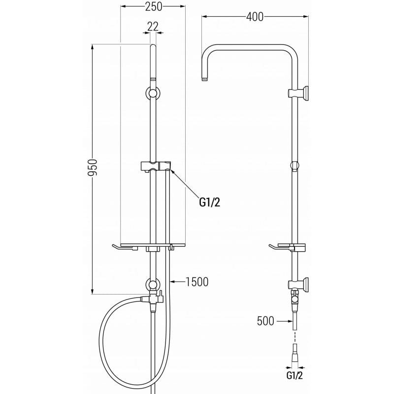 Mexen T Duschsäule, Graphit - 7939399-66