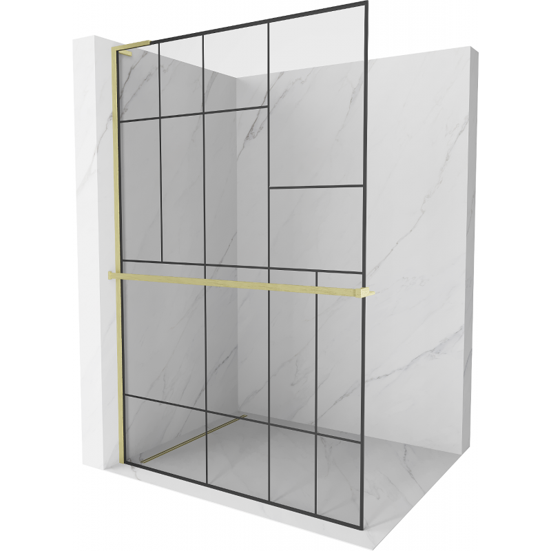 Mexen Kioto+ L Duschwand mit Ablage Walk-in 80 x 200 cm, schwarzes Muster, gebürstetes Gold - 800-080-123-55-78