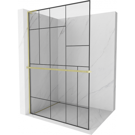 Mexen Kioto+ L Duschwand mit Ablage Walk-in 80 x 200 cm, schwarzes Muster, gebürstetes Gold - 800-080-123-55-78