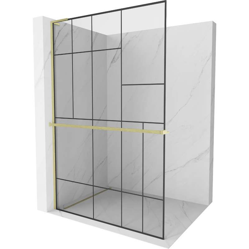 Mexen Kioto+ L Duschwand mit Walk-in Regal 90 x 200 cm, schwarzes Muster, gold eloxiert - 800-090-123-55-78