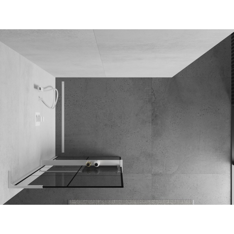 Mexen Kioto+ L Duschwand mit Ablage Walk-in 70 x 200 cm, schwarzes Gitter, weiß - 800-070-123-20-77