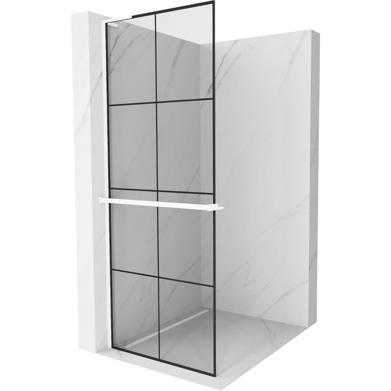 Mexen Kioto+ L Duschwand mit Ablage Walk-in 70 x 200 cm, schwarzes Gitter, weiß - 800-070-123-20-77