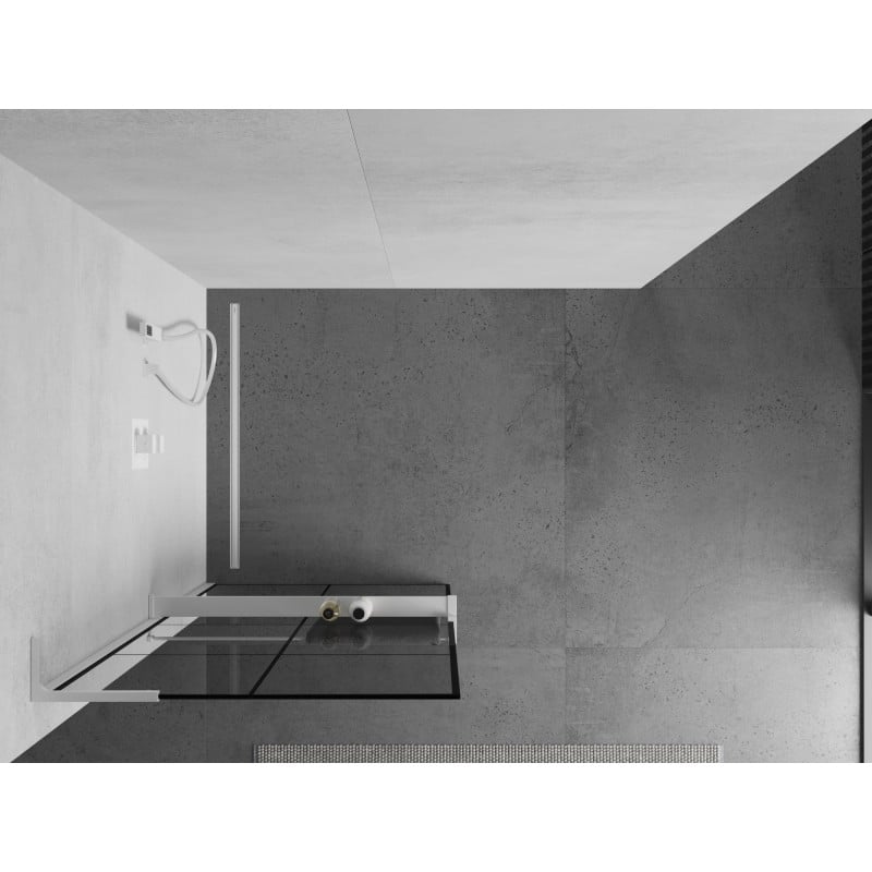 Mexen Kioto+ L Duschwand mit Regal Walk-in 80 x 200 cm, schwarzes Gitter, weiß - 800-080-123-20-77