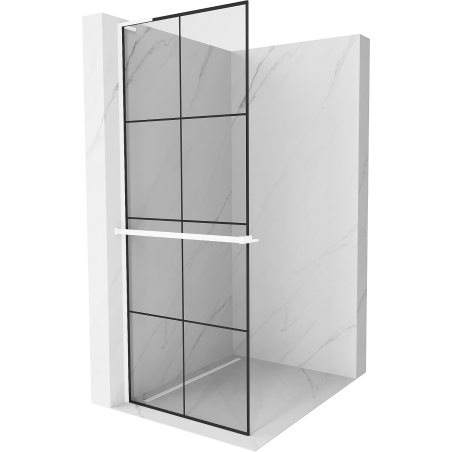 Mexen Kioto+ L Duschwand mit Ablage Walk-in 90 x 200 cm, schwarzes Gitter, weiß - 800-090-123-20-77