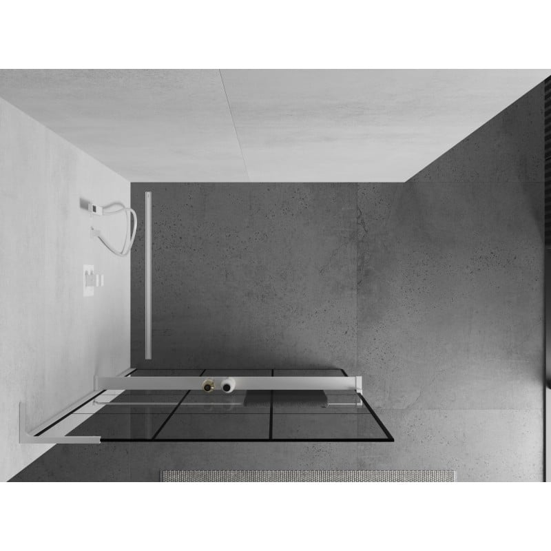 Mexen Kioto+ L Duschwand mit Regal Walk-in 100 x 200 cm, schwarzes Gitter, weiß - 800-100-123-20-77
